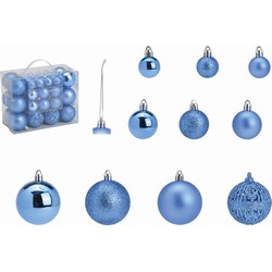 G. Wurm Kerstballen - set 50x st - blauw - 3,4,6 cm - kunststof - Kerstbal