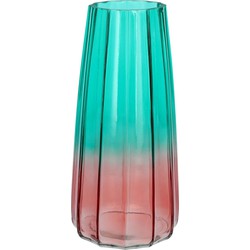 Bellatio Design Bloemenvaas - blauw/roze - glas - D10 x H21 cm - Vazen