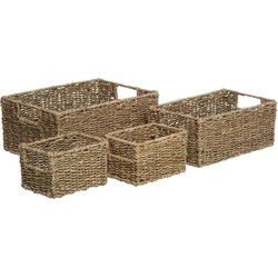 Opbergmanden - set van 4x - gevlochten zeegras - manden - opbergen - Opbergmanden