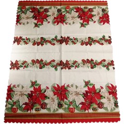 Kerst thema print tafelkleed van 150 x 220 cm - Kerstbloemen print in ecru/groen/rood - Tafellakens