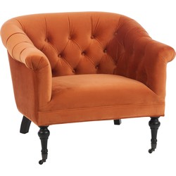 J-line - Zetel Knoop 1 Persoon Velvet Hout Oranje/zwart - 91x83.5x76cm