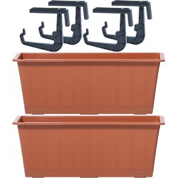 2x Terracotta balkon reling bakken/bloempotten 9 liter - Plantenbakken