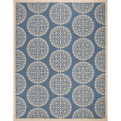 Safavieh Medallion Indoor/Outdoor Geweven Vloerkleed, Beachhouse Collectie, BHS176, in Blauw & Creme, 160 X 229 cm