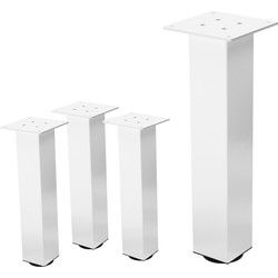 Set van 4 tafelpoten I-Design 42 cm wit glanzend gemaakt van gepoedercoat staal vierkant profiel 8x8 cm In hoogte verstelbare meubelpoten 1-4 cm ML-Design