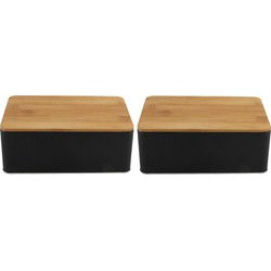 Opbergblik - 2x - zwart - bamboe deksel - 1,7L - 19x13 cm - bewaarblik - Voorraadblikken