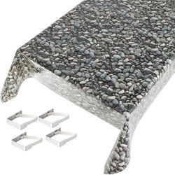 Buiten tafelkleed/tafelzeil stenen motief - 140x245 cm - en 4 klemmen - Tafelzeilen