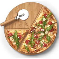 Zeller Pizza snijplank - met pizzasnijder - 32 cm - hout - pizzabord - Snijplanken