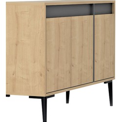 Buffet 3 deuren eiken en antracietgrijs decor L120 cm - Asude