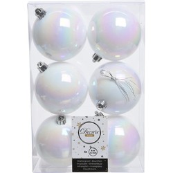 6x Kunststof kerstballen glans/mat parelmoer wit 8 cm kerst versiering - Kerstbal