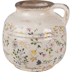 Clayre & Eef Decoratie Kan  Ø 17x16 cm Beige Geel Keramiek Bloemen Schenkkan