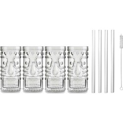 4x Cocktailglazen / Mai Tai glazen transparant 490 ml met glazen rietjes - Cocktailglazen