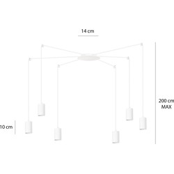 Vantaa witte regelbare spider hanglamp met 6 witte kokers metaal GU10