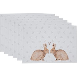 Clayre & Eef Placemats Set van 6  48x33 cm Wit Bruin Katoen Konijn