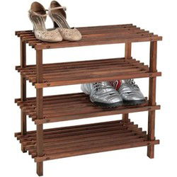 FSC® Dennenhouten Schoenenrek, 4 Verdiepingen voor 12 Paar Schoenen | Schoenenkast | Schoenen Rek | Afm. 54 x 26 x 52 Cm. | Kleur: Donker Dennenbruin