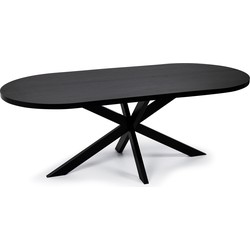 Stalux Plat ovale eettafel 'Noud' 240 x 100, kleur zwart / zwart eiken