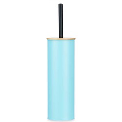 Berilo Alicante Toiletborstel in houder/wc-borstel - rvs metaal met bamboe - turquoise blauw - 38 cm - Toiletborstels