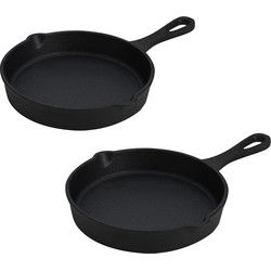 Excellent Houseware Serveerpannetje - 2x - met steel - D14 cm - gietijzer - Braadpannen
