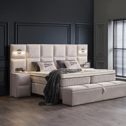 Boxspring bed met opbergruimte - 160x200 cm - Beige - Liberta Inclusief 19 cm matras en topper