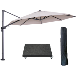 Garden Impressions Hawaii zweefparasol Ø350 cm carbon black / zand met 90kg royal antraciet parasolvoet en parasolhoes