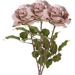 Top Art Kunstbloem roos Glamour - 3x - oud roze - satijn - 61 cm - kunststof steel - decoratie bloemen - Kunstbloemen