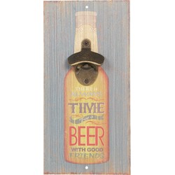 Clayre & Eef Flesopener Muur  15x3x30 cm Grijs Bruin Hout Rechthoek Bierfles Time for a beer Bieropener Muur