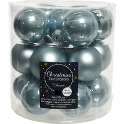 36x stuks kleine glazen kerstballen lichtblauw 4 cm mat/glans - Kerstbal
