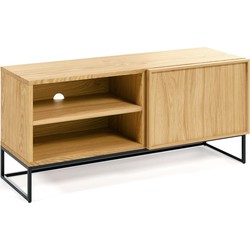 Kave Home - Taiana 1-deurs TV-meubel met eikenfineer en stalen frame in zwarte afwerking, 112 x 51 cm