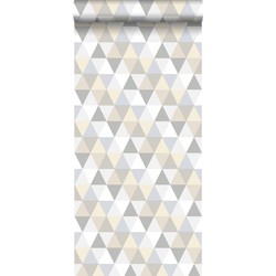 ESTAhome behang driehoekjes lichtgrijs. beige en wit