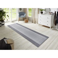 Loper Designer Velours - Lijstmotief / Kader - Laagpolig - Lichtgrijs - 80x400 cm