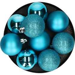9x stuks kerstballen turquoise blauw glans en mat kunststof 6 cm - Kerstbal