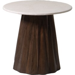 Bijzettafel Rond 50cm - Bruin Marmer/Hout - Faiza