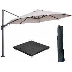 Garden Impressions Hawaii zweefparasol Ø350 cm carbon black / zand met 90kg royal antraciet parasolvoet en parasolhoes