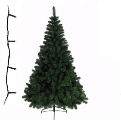 Groene kunst kerstboom 150 cm inclusief helder witte kerstverlichting - Kunstkerstboom