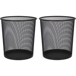 Gerimport Prullenmand - 2x - 9L - metaal - zwart - prullenbak - 27 cm - Prullenmanden
