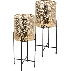 Set van 2x stuks plantenpot goud op metalen standaard - 35 cm hoogte - Plantenpotten