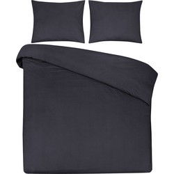 DoubleDry Dekbedovertrek 100% Natuurlijk Katoen - Eenpersoons 140x200/220 cm + 1 Kussensloop - Ademend & Zacht - Donker Denim