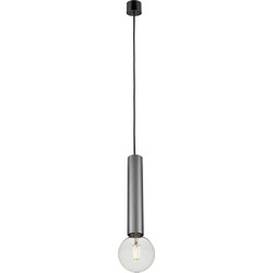 Tabore pendellamp E27 (excl) zwart + geborsteld staal