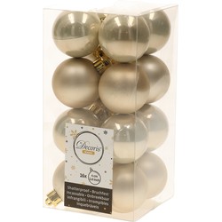 Decoris kleine kerstballen - 16x - licht champagne - 4 cm -kunststof - Kerstbal