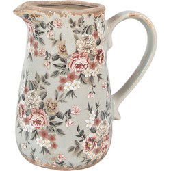 Clayre & Eef Decoratie Kan Grijs Keramiek Bloemen