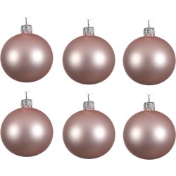 Decoris Kerstballen set - 6x stuks - licht roze - glas - 6 cm - mat - kerstversiering - Kerstbal