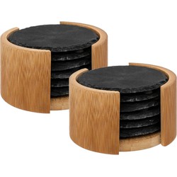 Secret de Gourmet Glasonderzetters - 12x - antraciet leisteen - 10 cm - Glazenonderzetters