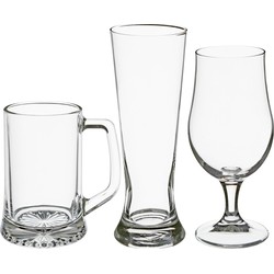 Bierglazen set - pilsglazen/bierpullen/bierglazen op voet - 12x stuks - glas - Bierglazen
