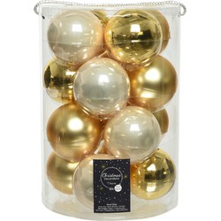 Kerstbal glas d8 cm parel/goud 16st kerst