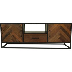 Tv meubel Verona - 150x40x55 - Naturel/zwart - Mangohout/metaal