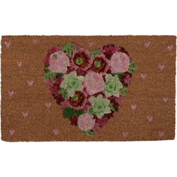 Clayre & Eef Deurmat 75x45 cm Bruin Kokosvezel PVC Bloemen Kokosmat