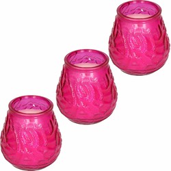 Windlicht geurkaars - 3x - roze glas - 48 branduren - citrusgeur - geurkaarsen