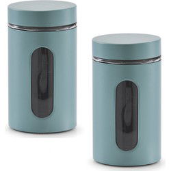 Zeller Voorraadpot venster - 2x - eucalyptus groen - 900ml - H18 cm - Voorraadblikken
