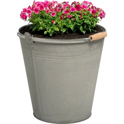 Mega Collections emmer/plantenpot Eddy - zink - zilver - D25 X H22 cm - IJzeren emmer / teil