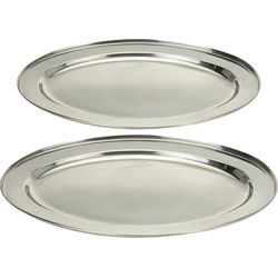 Excellent Houseware serveerschalen set - 2x stuks - ovaal - zilver - rvs - dia 35 en 40 cm - Serveerschalen