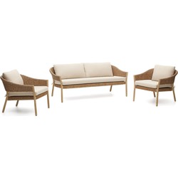 Kave Home - Set Pola 2-zitsbank en 2 fauteuils in massief eucalyptushout en kunststof rotan FSC